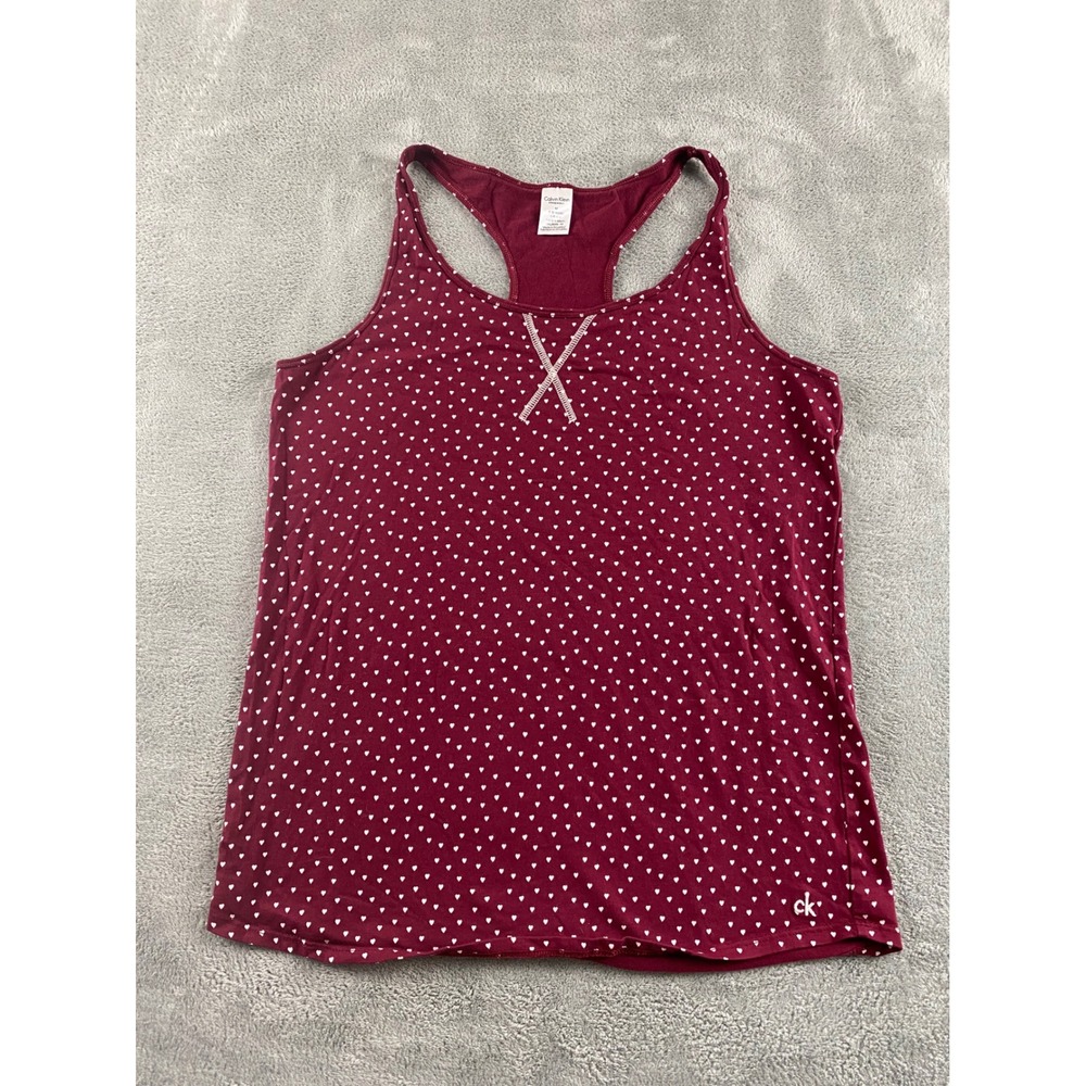 Calvin Klein Womens Sleepwear Racerback Tank Top Burgundy White Heart Print M